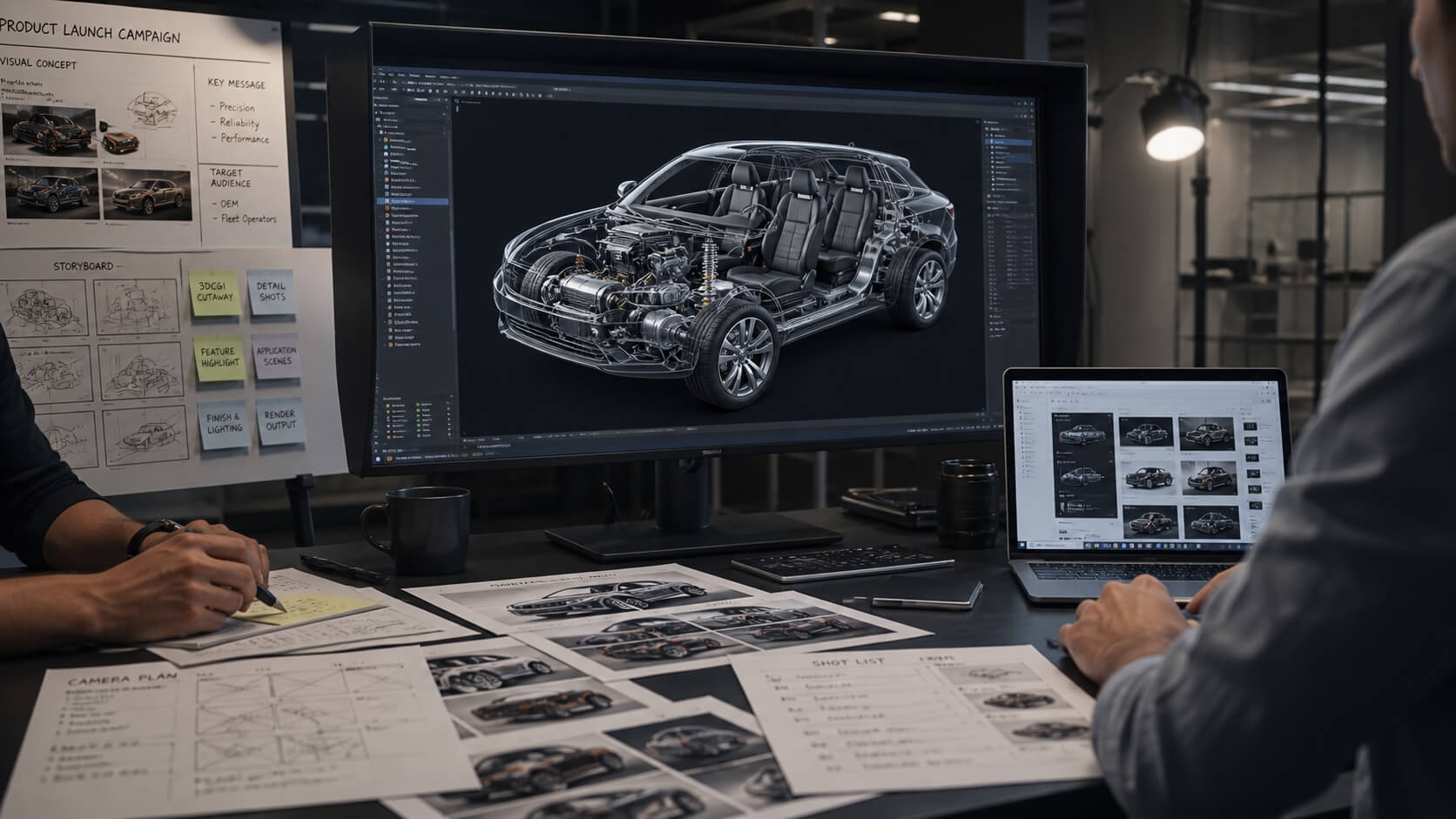 CGI cutaway visualization of a concept vehicle for marketing