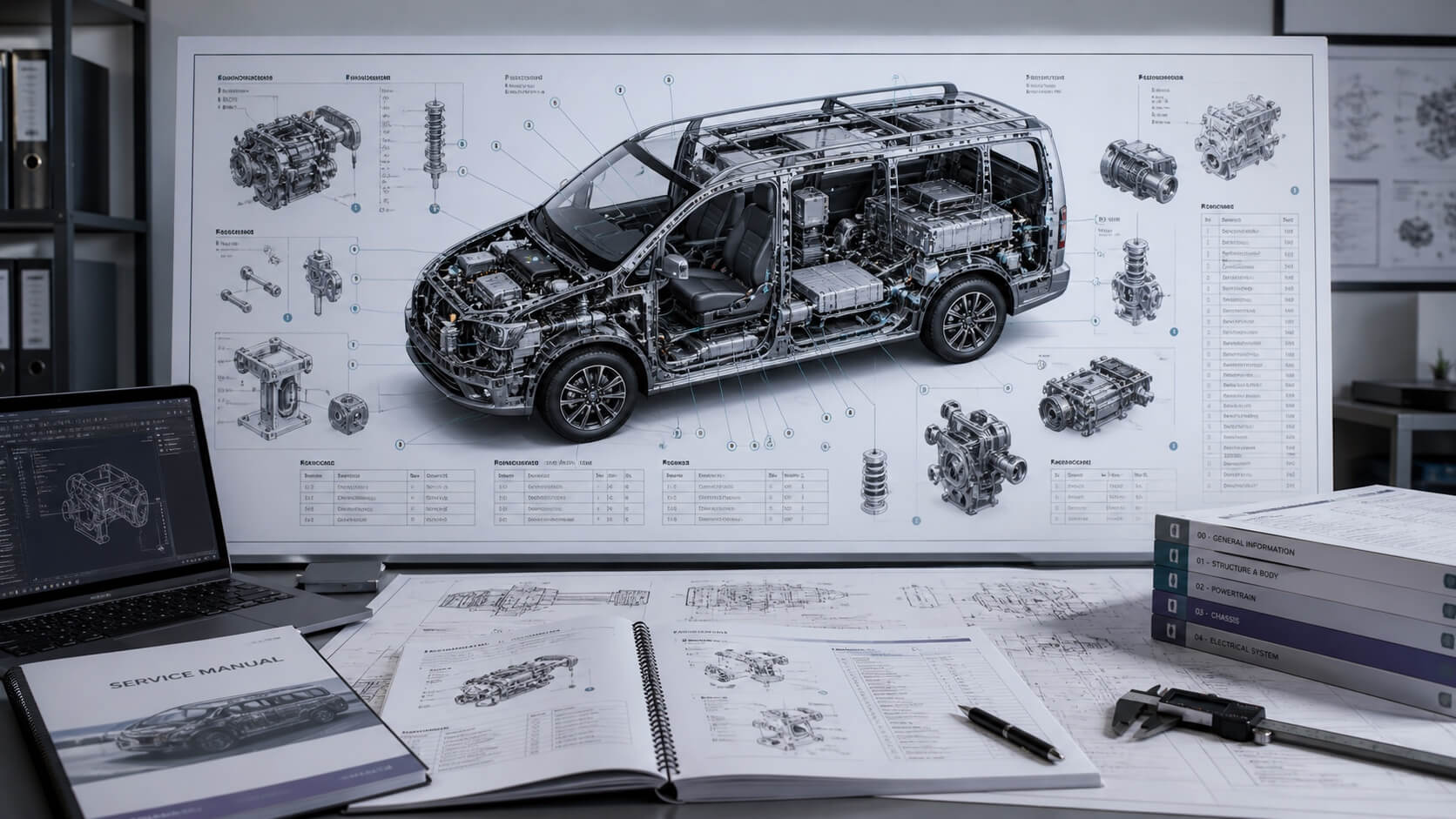 Cutaway technical view revealing a vehicle's internal structure and components